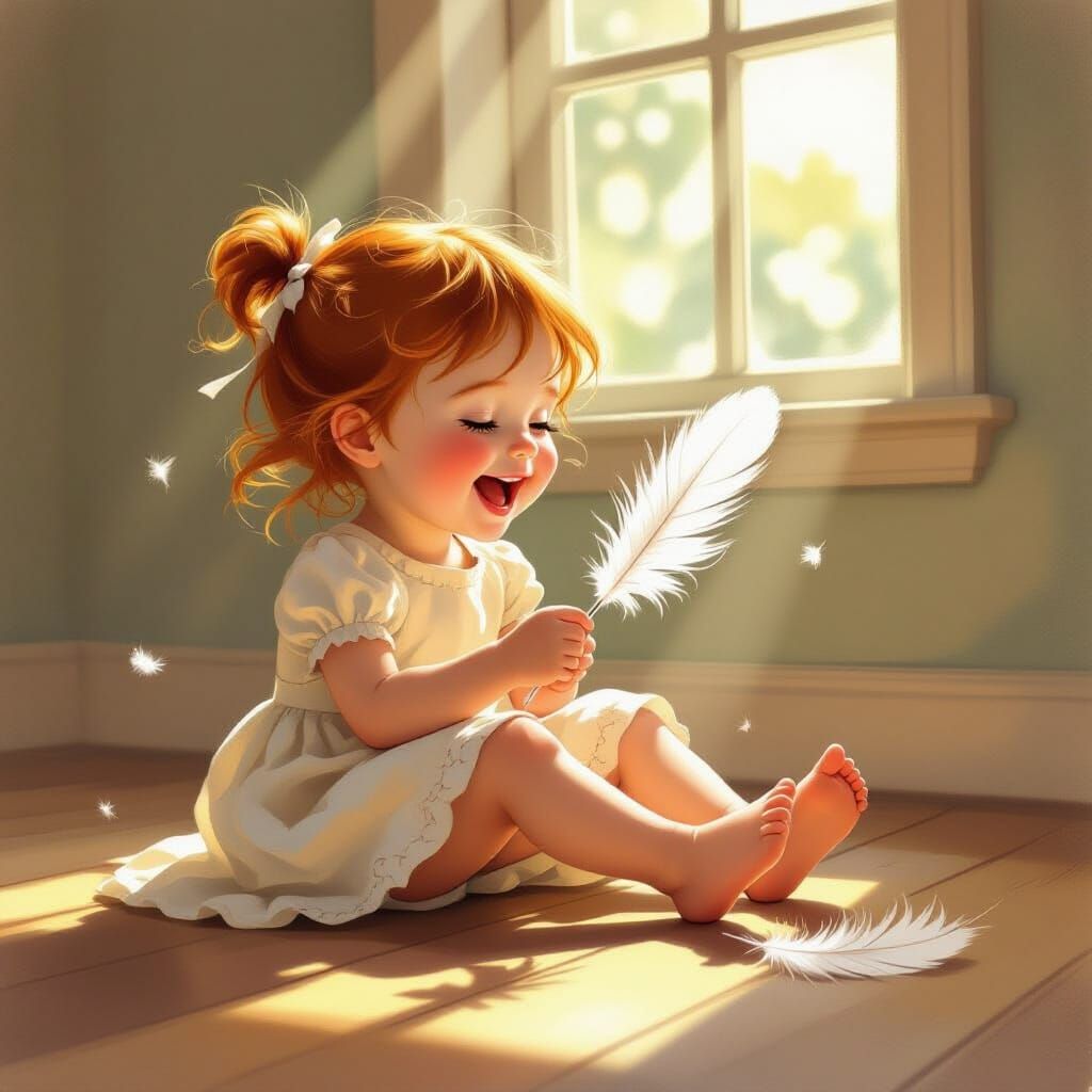 Whimsical Storybook Illustration of a Girl's Foot Being Tick...