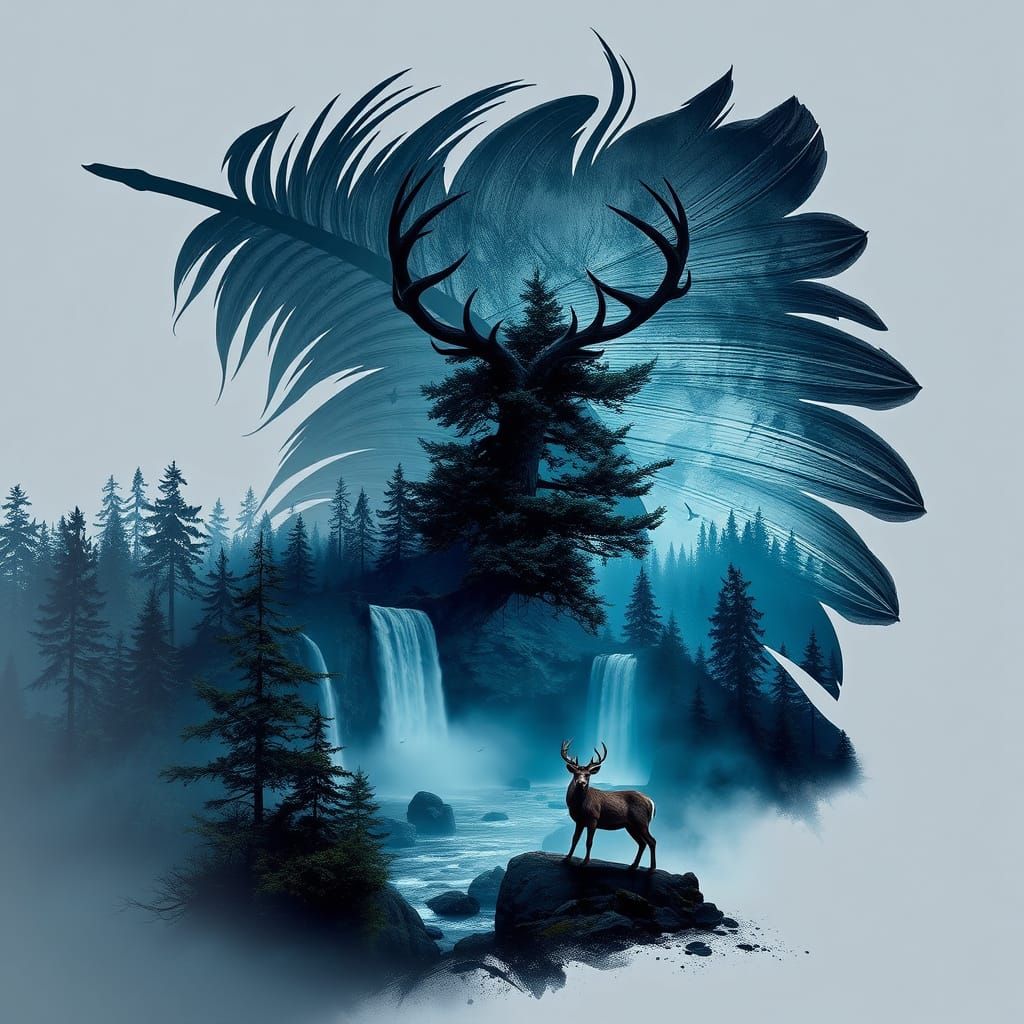 Fantasy Deer in Double Exposure 3D Render