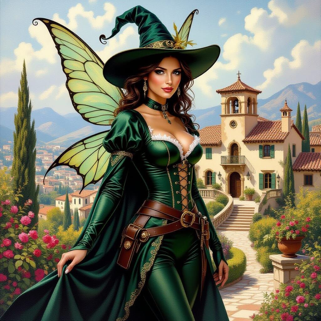 Zorro Fairy in Spanish Villa Oil Painting