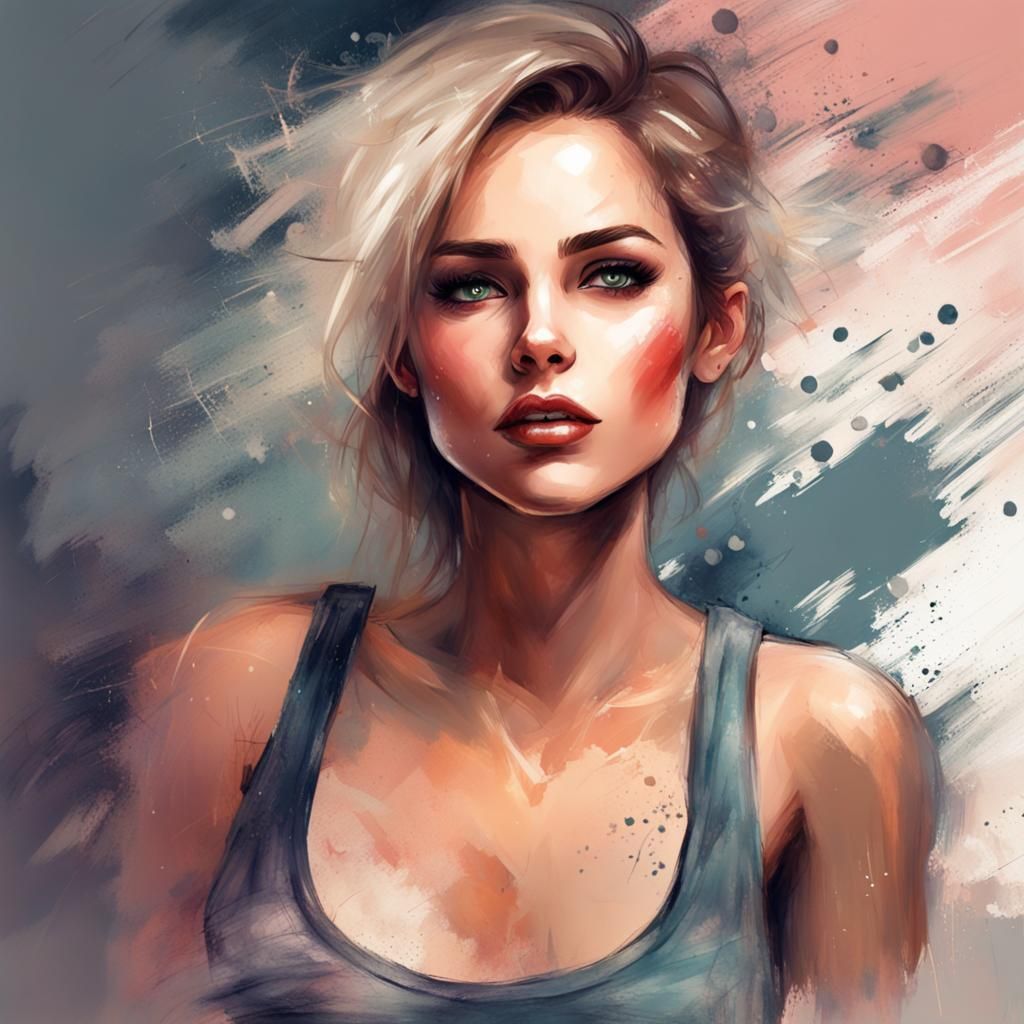 Gorgeous Woman in Tank Top: Splash Art Style