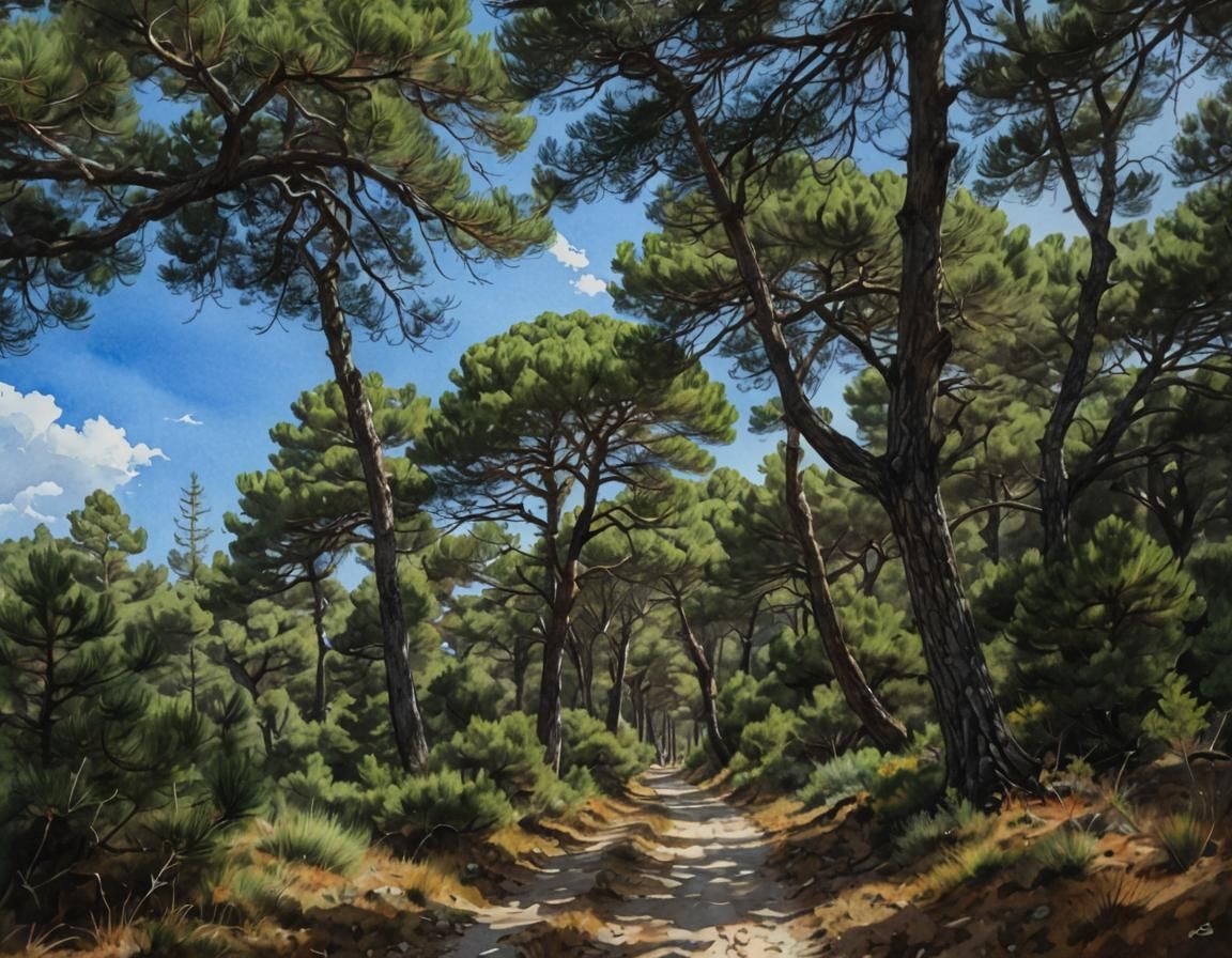 Korčula Forests: A Watercolor Painting