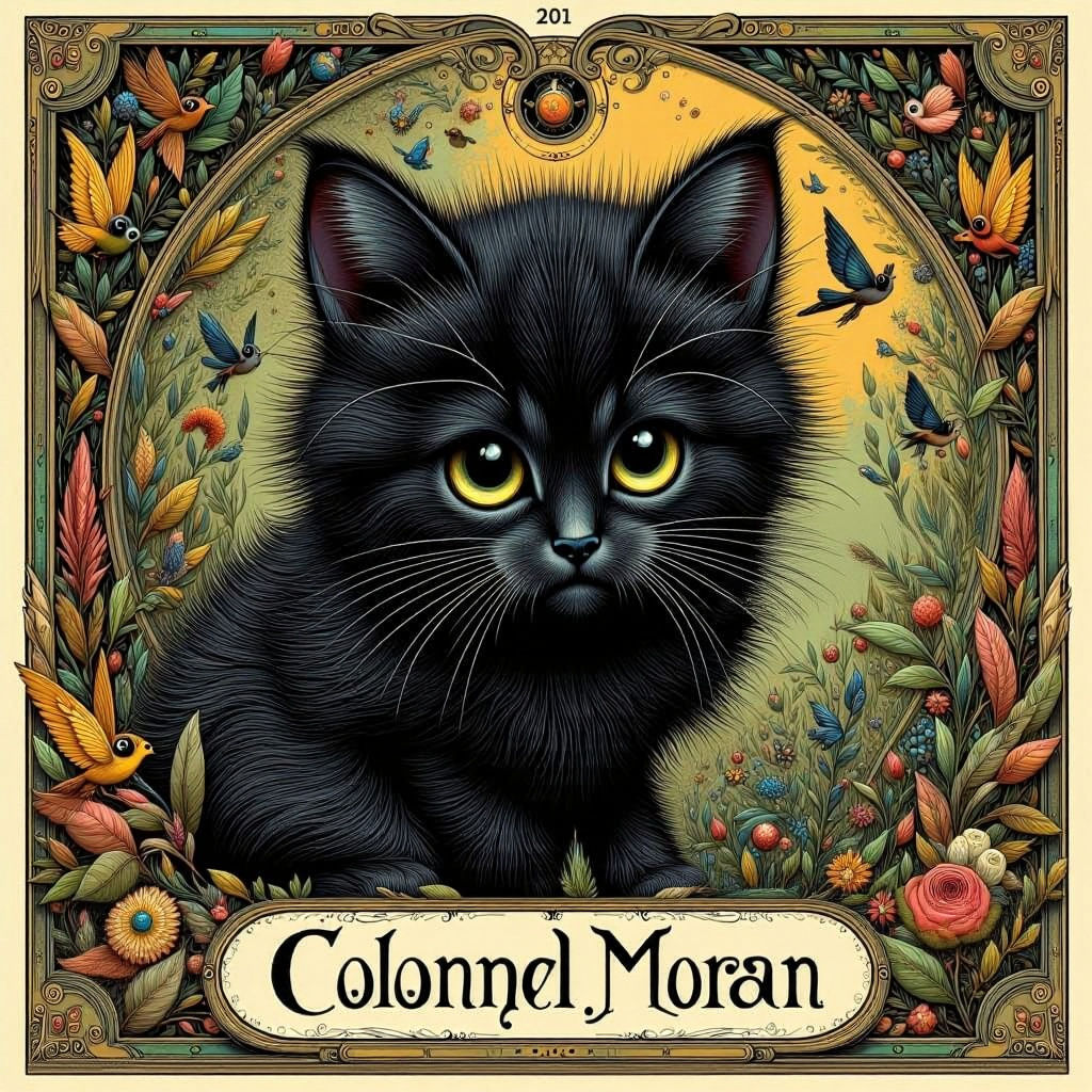Colonel Moran Kitten Sniper Tarot Card in Art Nouveau Style
