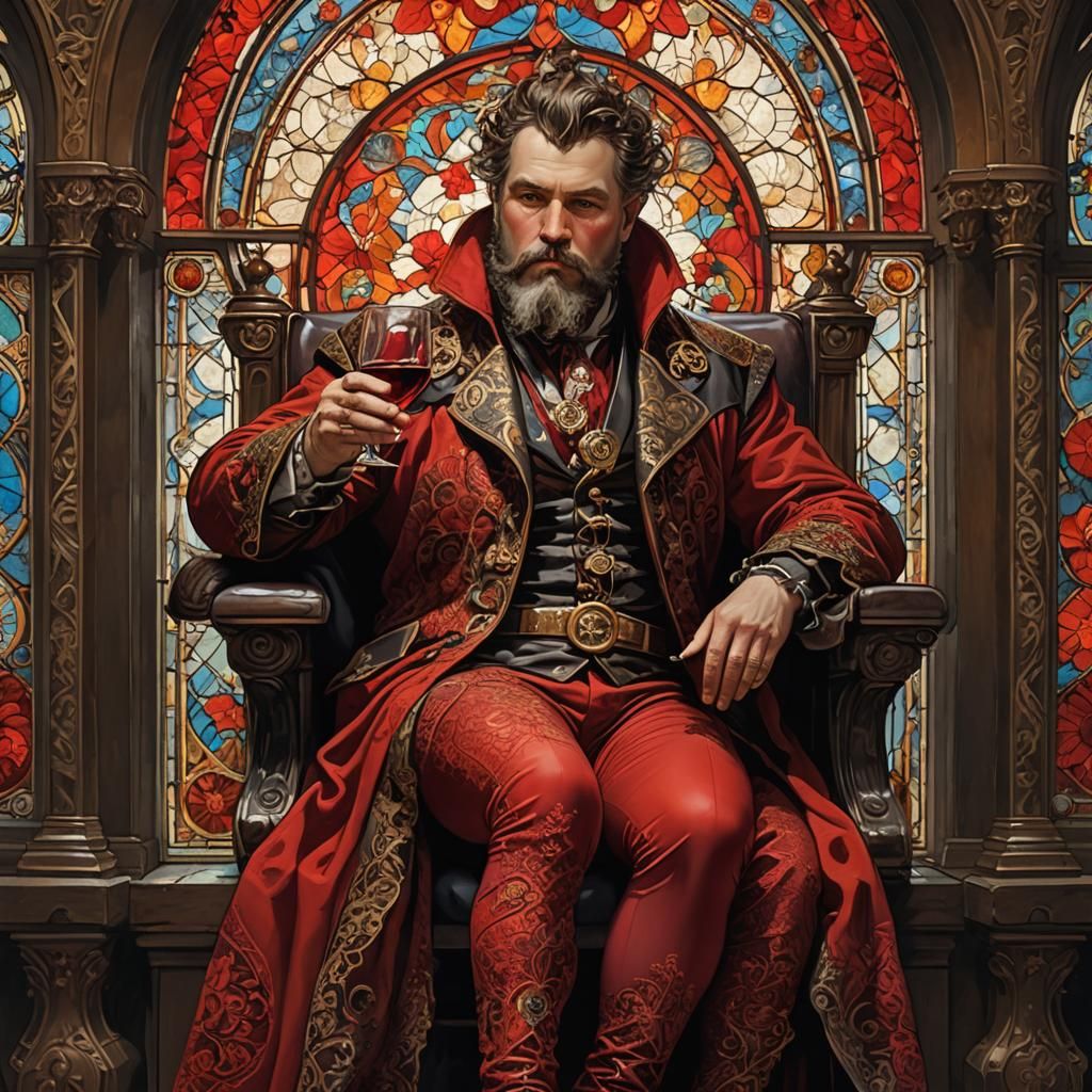 Steampunk Man in Lace Robe, Art Nouveau Portrait