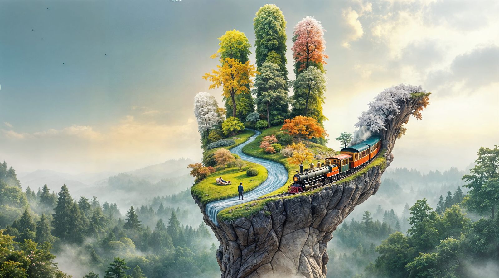 Surreal Seasons Hand Landscape in Photorealistic Detail