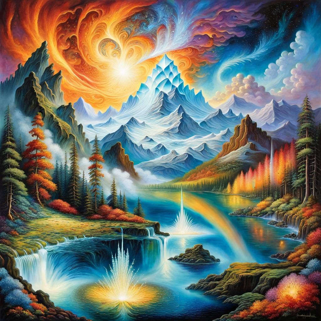 Elemental Fantasy World with Air, Fire, Water, Earth