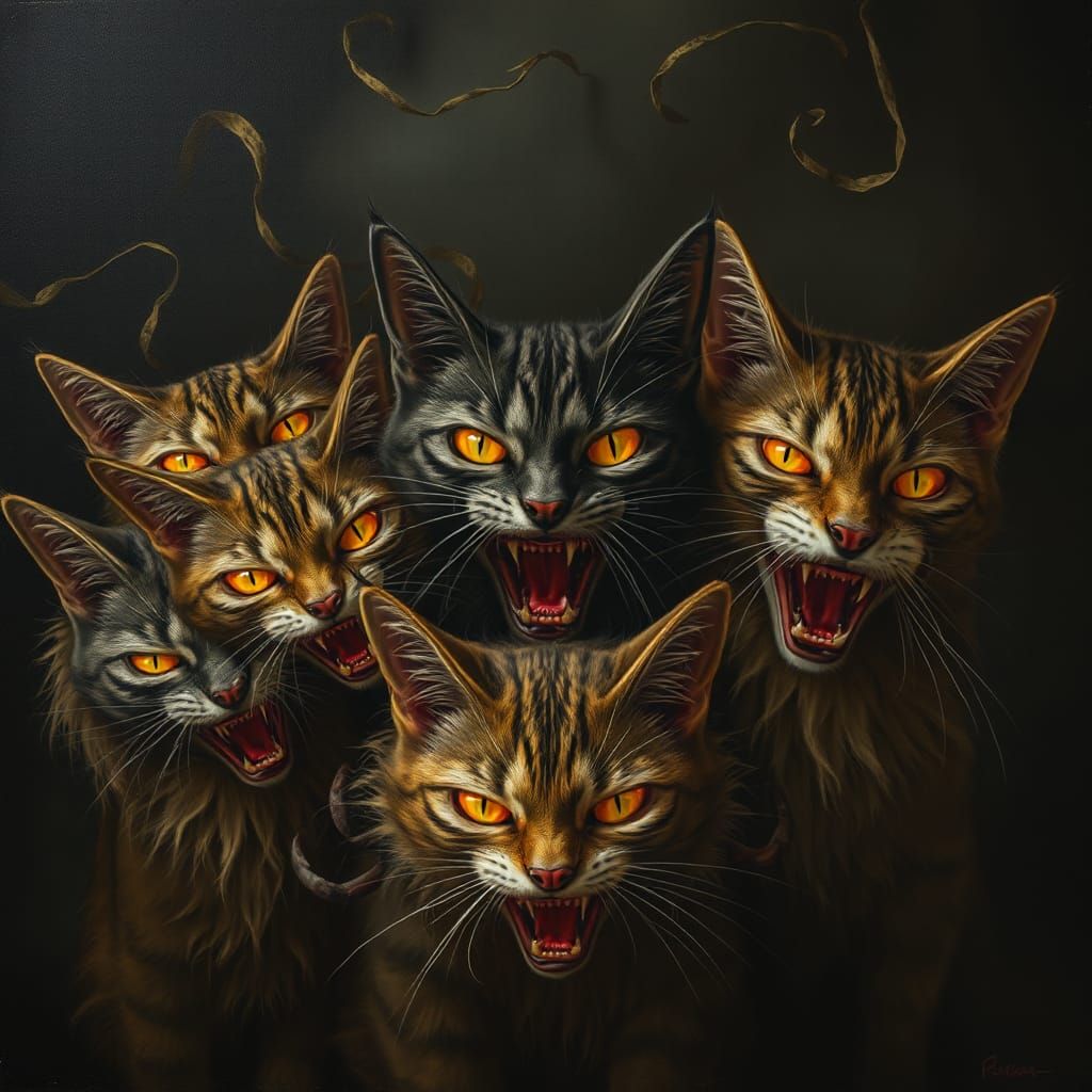 Menacing Cats with Glowing Eyes in Dark Fantasy Style