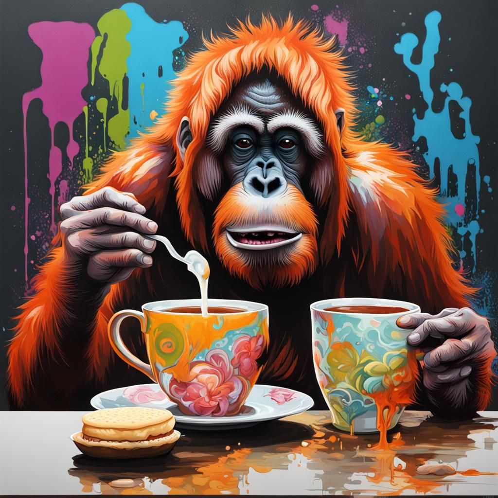 Orangutan Tea Party Graffiti Art