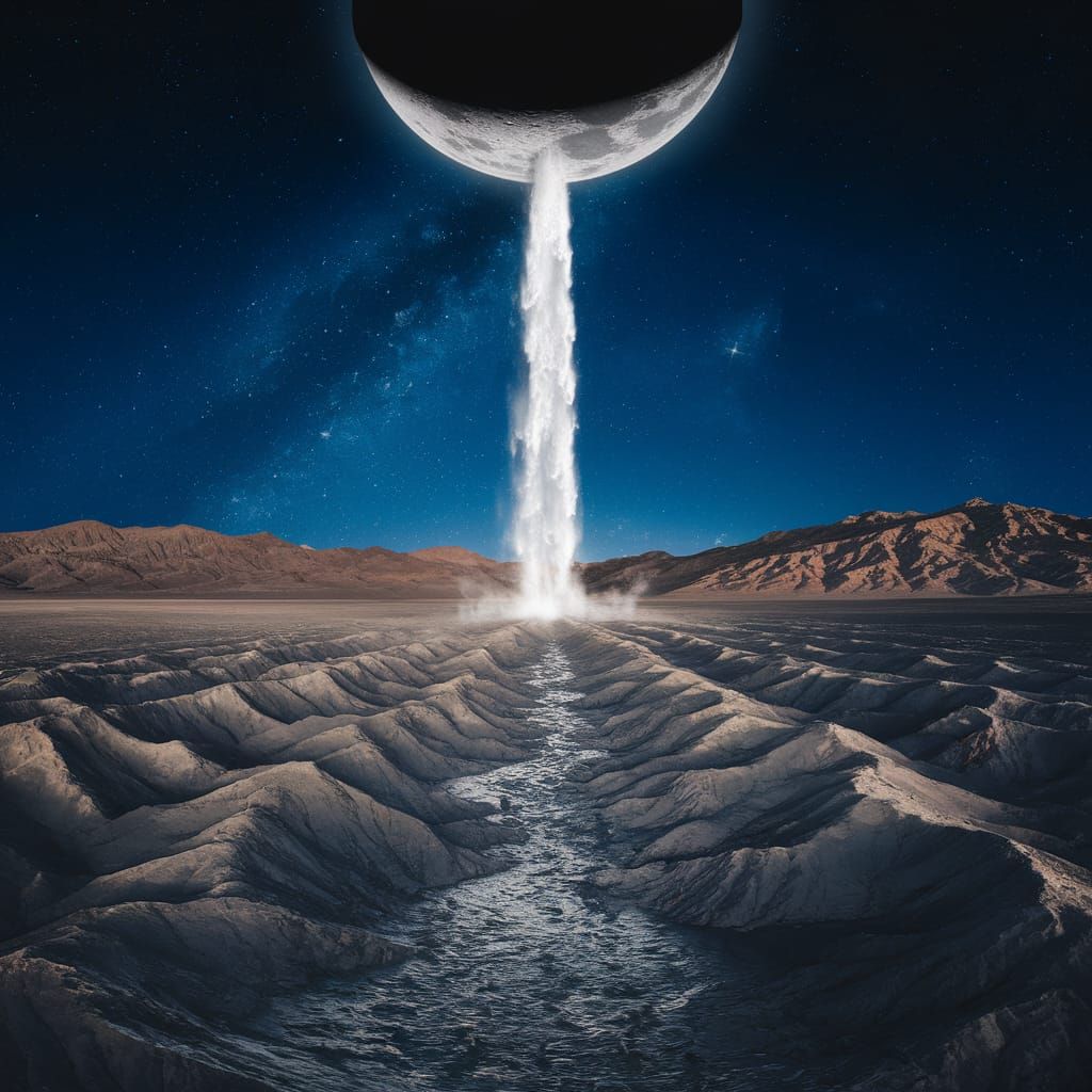 Surreal Waterfall Cascading from Moon into Death Valley