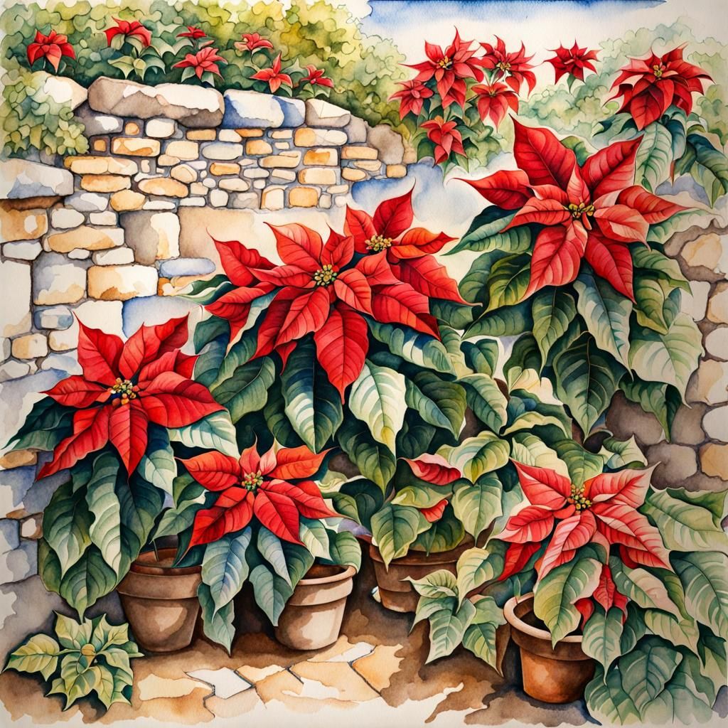 Poinsettia in Malta: Ink and Watercolor Botanical Illustrati...