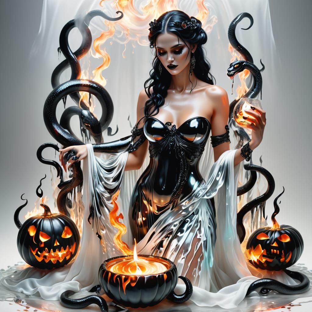 Crystal Goddess Conjuring Glass Flames: Hyper-Realistic Digi...