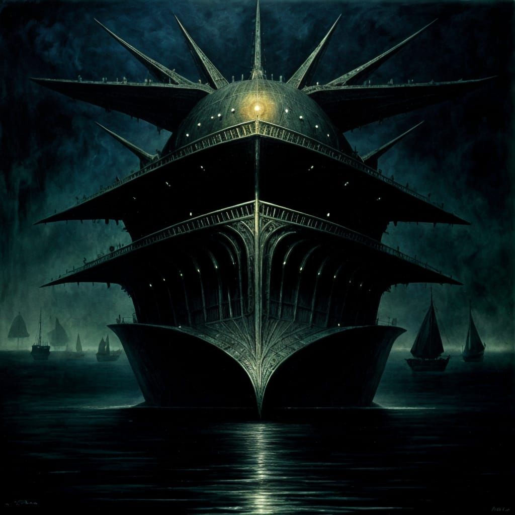 Surreal Ghost Ship Sailing in the Night