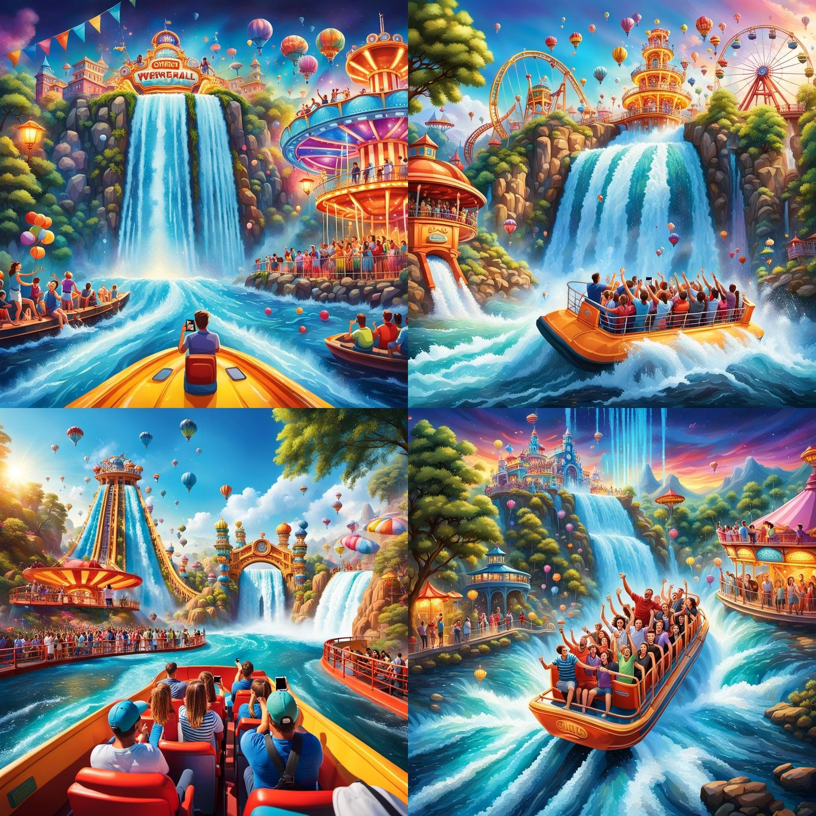 Amusement Park River Ride Waterfall Plunge in 8K