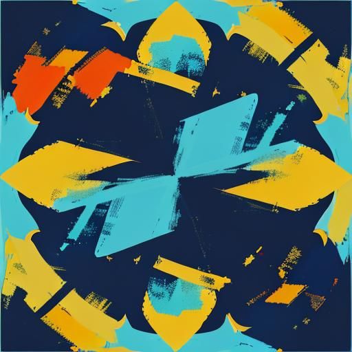 Colourful geometric abstract painting of a windmill