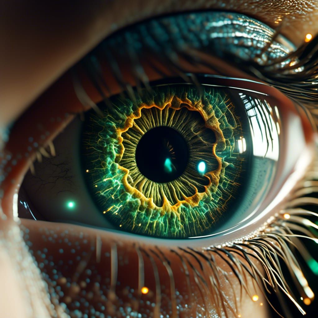 Detailed Macro Cinematic Eye with Gold and Green Iris
