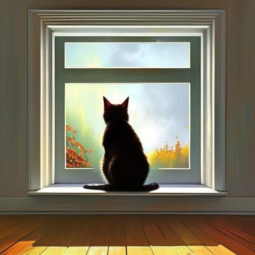Cat in Window: Symmetrical Low Poly Concept Art
