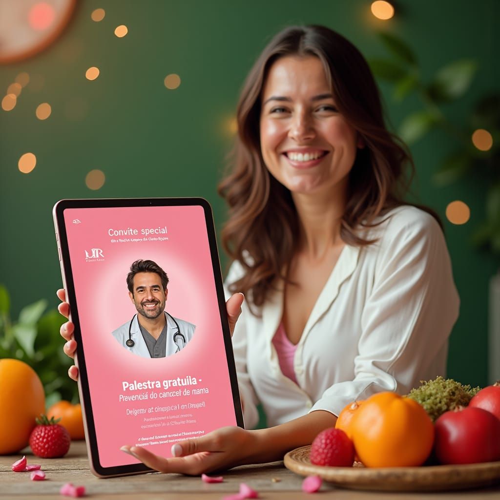 Outubro Rosa: Woman with Invitation to Health Event