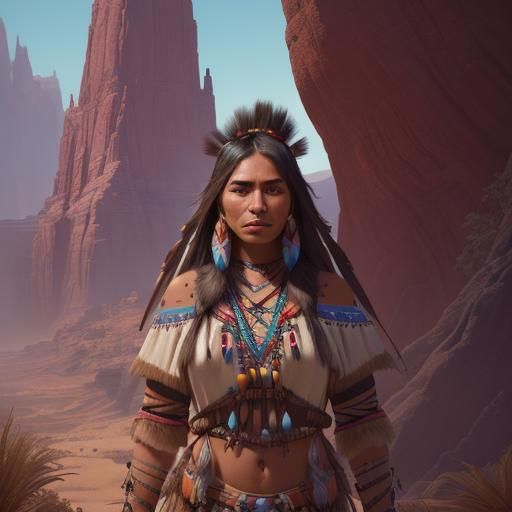 Detailed Matte Painting of Native American Women