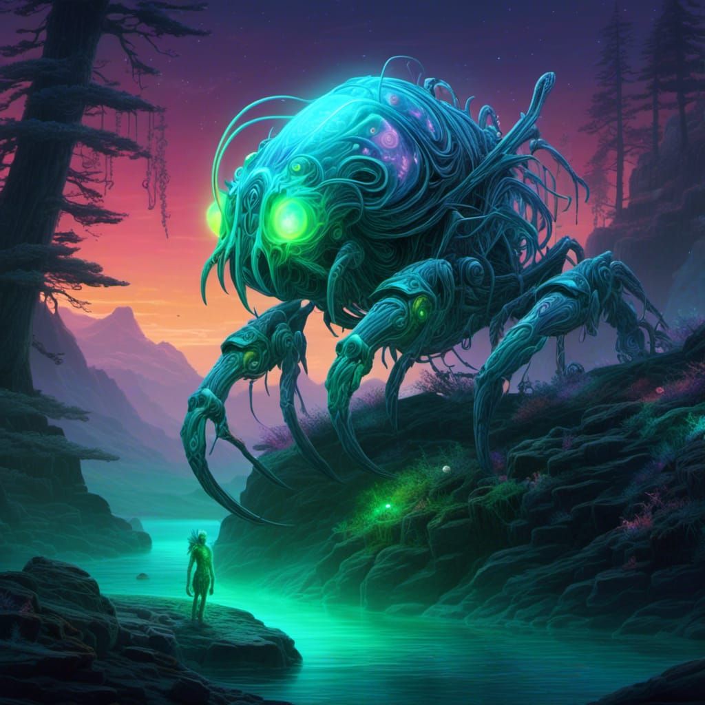 Bioluminescent Creature in Fantasy Landscape