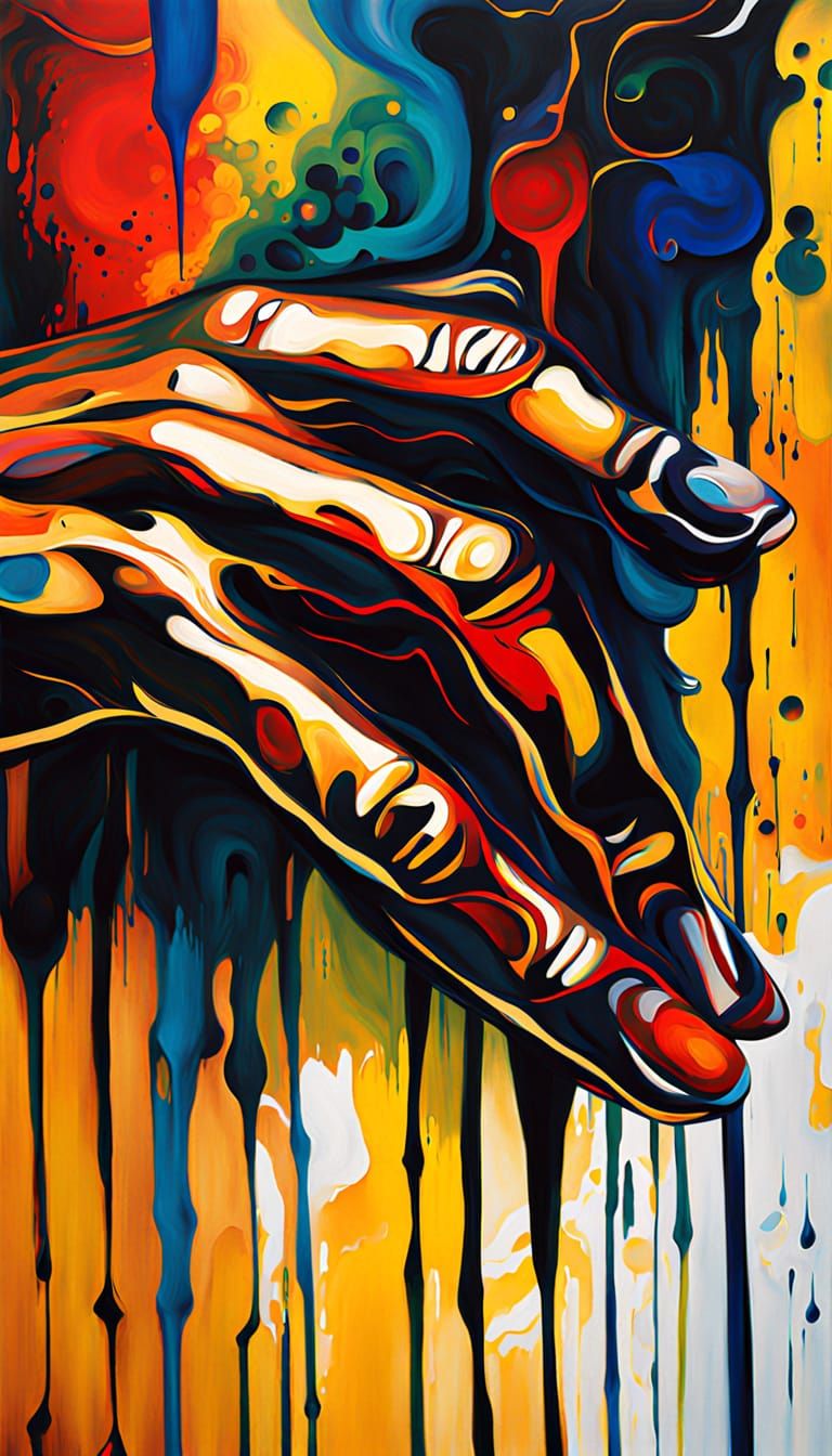 Vibrant Oil Painting of Melting Forms in a Dreamlike Void