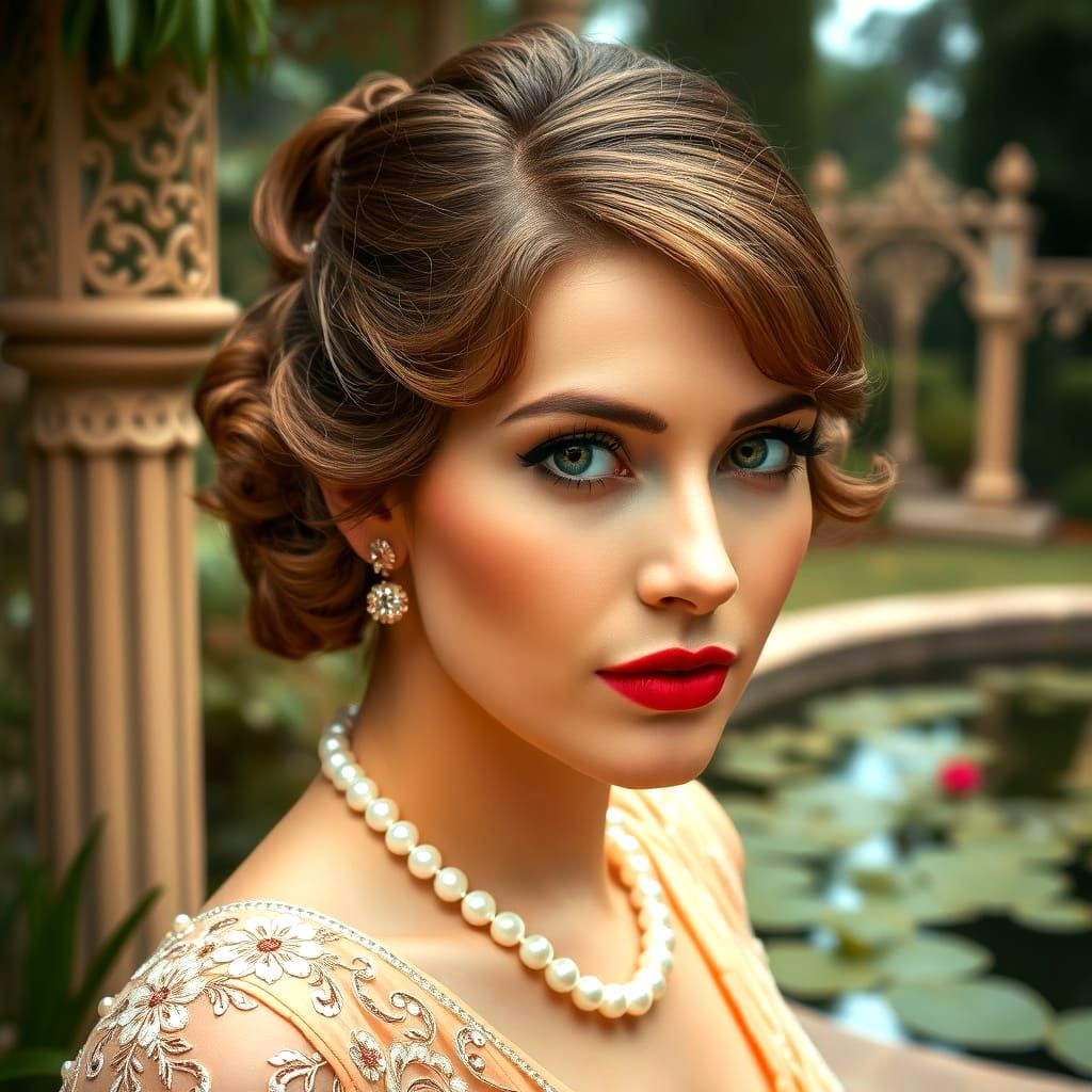 Elegant Flapper Lady in Art Nouveau Garden