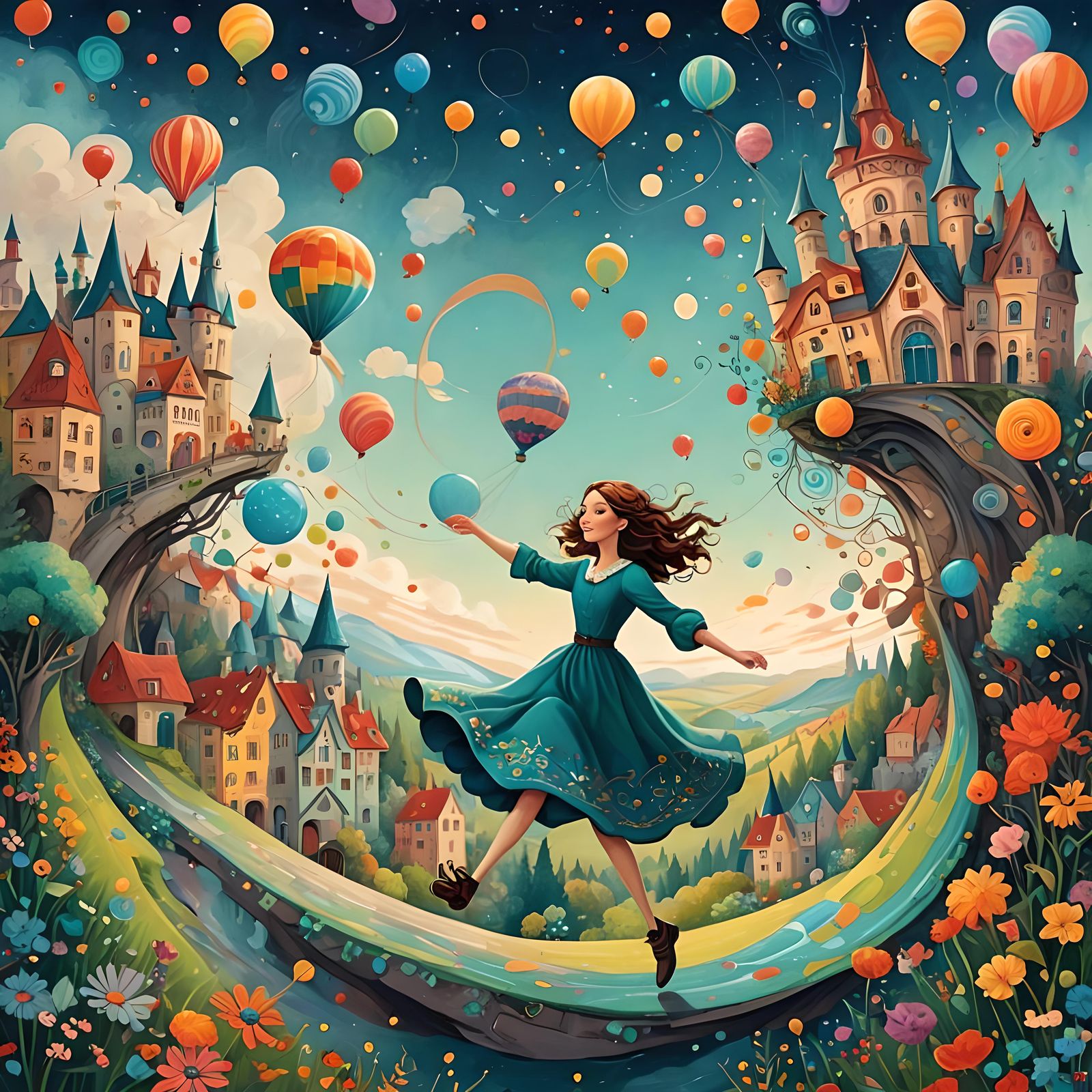 Whimsical Fairytale Illustration of a Girl in Magical World