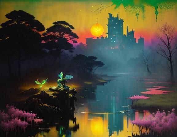 Radioactive Swamp Monster with Glowing Dragonflies