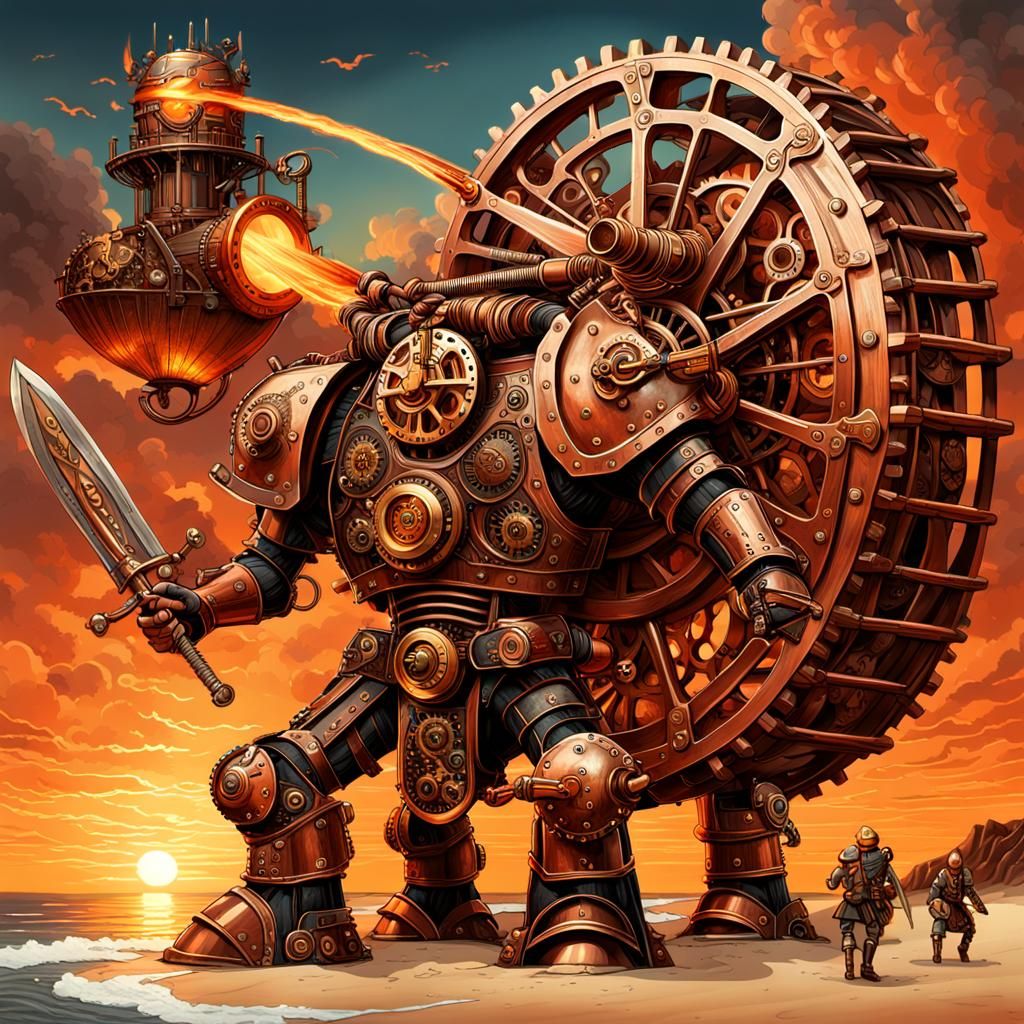 Steampunk Viking Soldiers Charge on the Beach