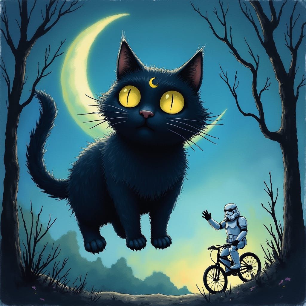 Ethereal Black Cat with Moon, Stormtrooper Waves