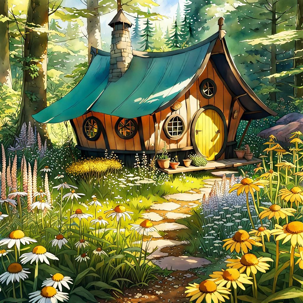 Enchanted Healing Garden Outside Whimsical Witch Hut