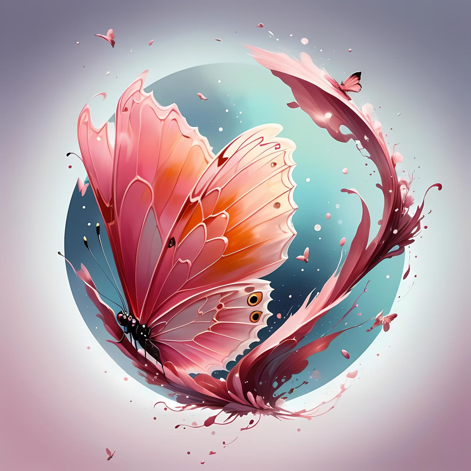 Soft Pink Butterfly in Flight: Digital Illustration