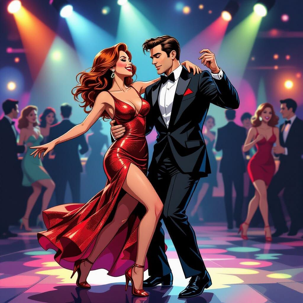 Spider-Man & Mary Jane Dancing in Flashy Comic Style Club