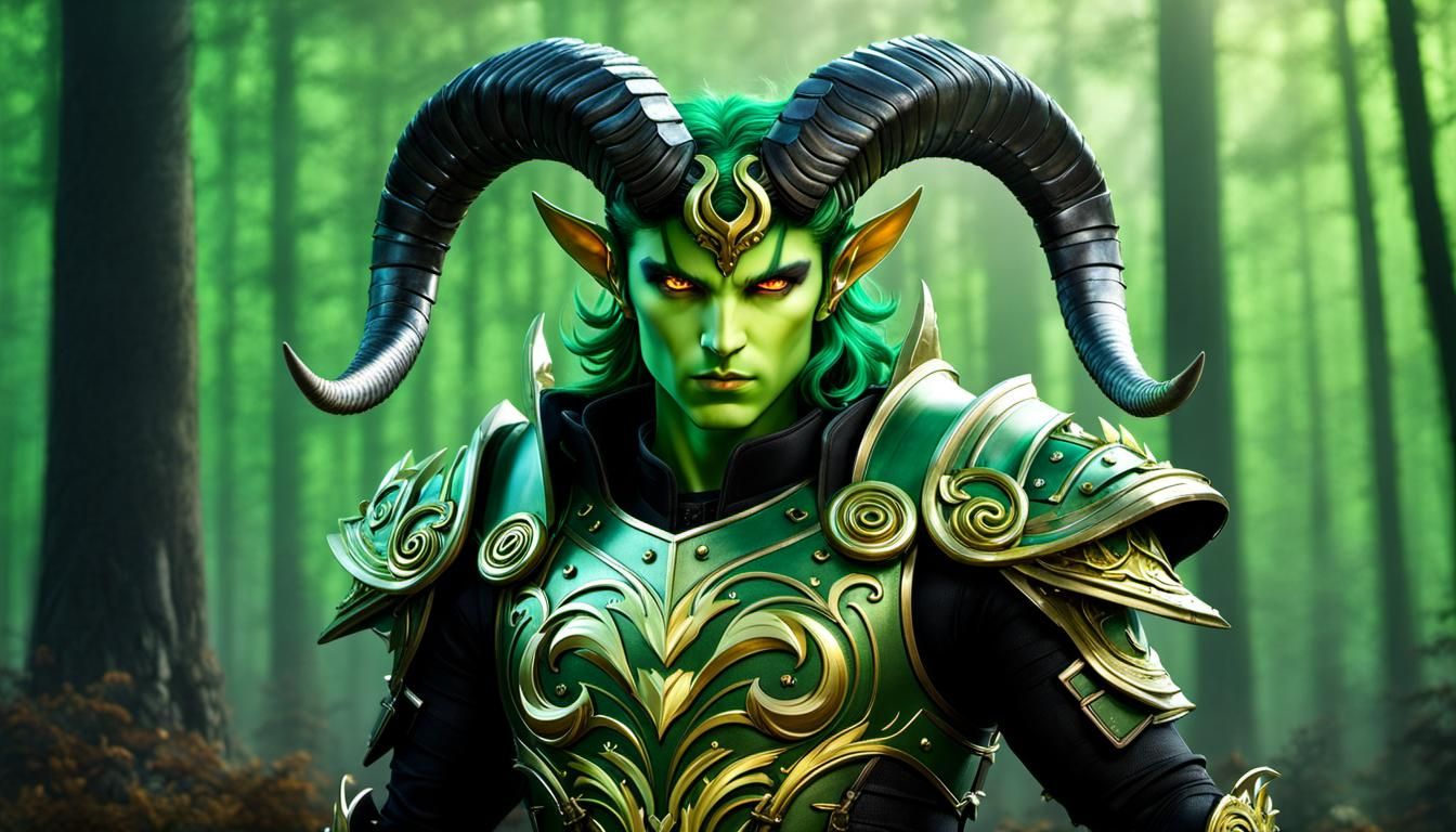 Gritty Fantasy Art: Aloof Demon in Green Steel