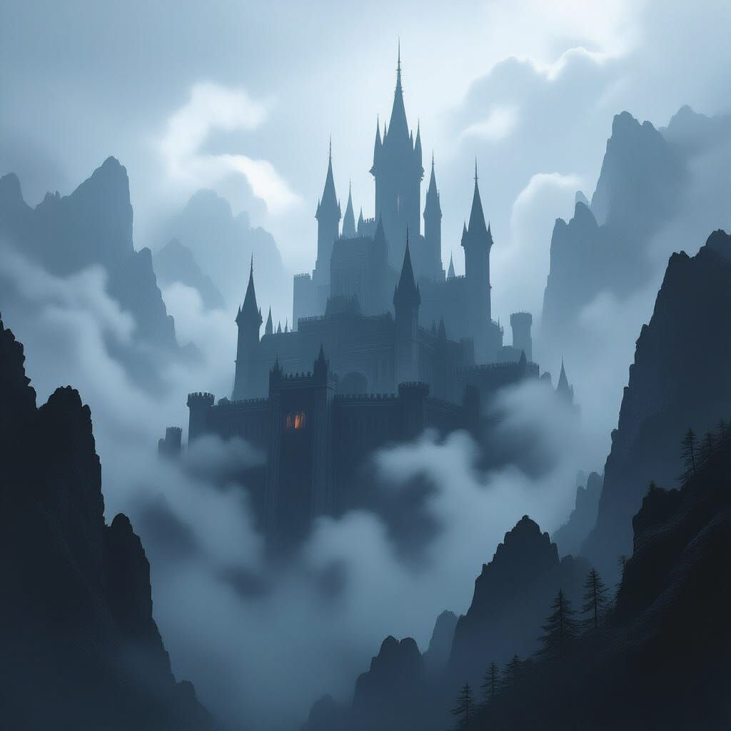 Sinister Super Villain Fortress Hidden in Foggy Mountains