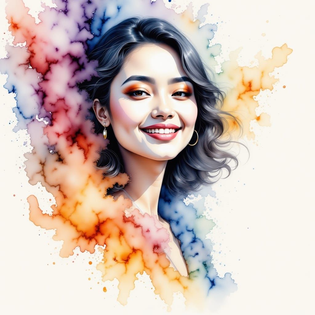 Dreamy Watercolor Portrait with Ethereal Mist