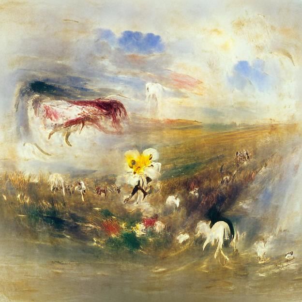 Ethereal Horse Chase in Flower Field, Turner Style