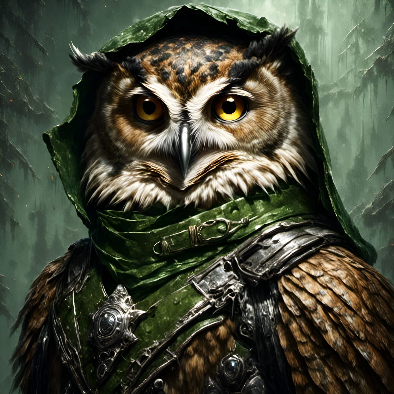 Anthropomorphic Owl Bounty Hunter in Detailed Armor