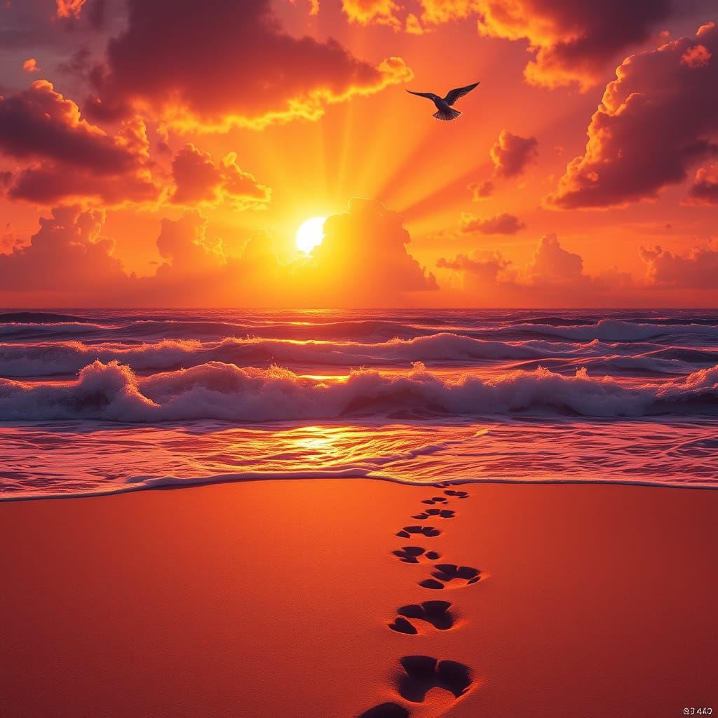 Beach Sunset Memorial Card with Rainbow and Dove