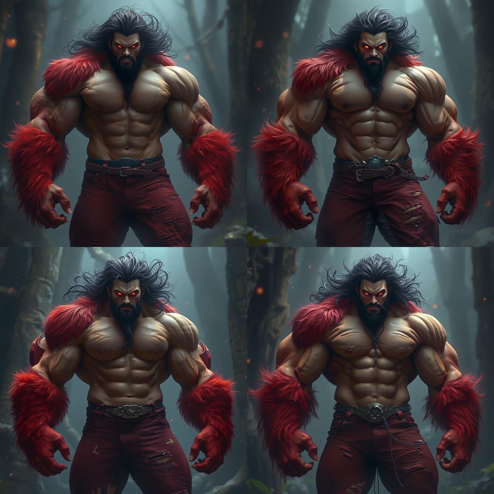 Muscular Character with Red Fur in Matte Painting Style