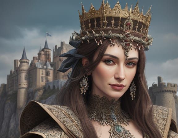 Hyperrealistic Portrait of a Royal Figure in an Old Castle