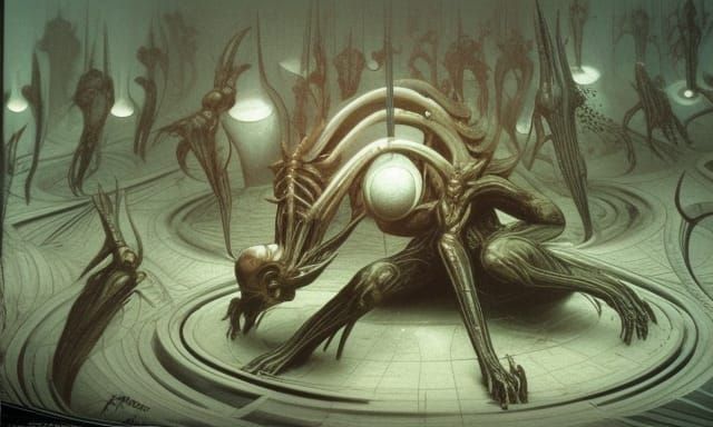 Warframe-Inspired Biomechanical Landscape Art