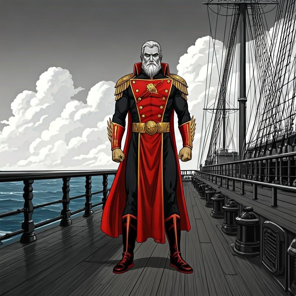 Agamemnon on Clipper Ship in 1950s Comic Style