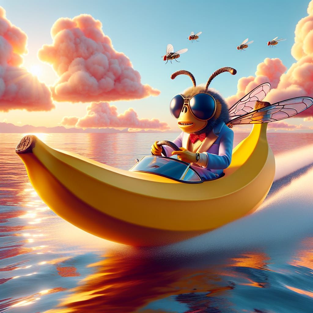 Banana Boat with Billionaire Fly in 3D Style