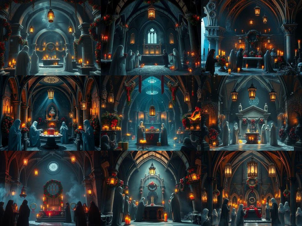 Gothic Crypt Christmas Celebration in Dark Fantasy Style
