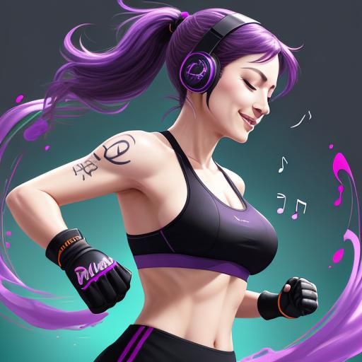 Woman on Rainbow Road with Music Notes