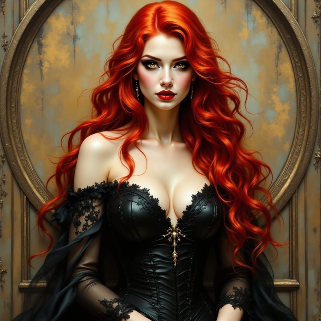 Vampiress Queen of Dracula in Cyberpunk Style Oil Painting