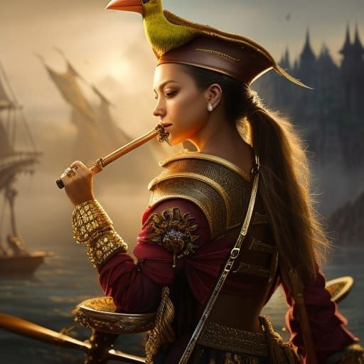 Pirate Portrait Pencil Sketch with Golden Treasure