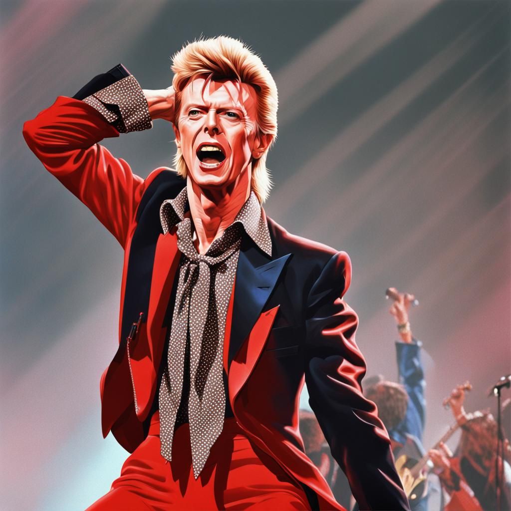 David Bowie in Red Suit, 1980s Pop Icon