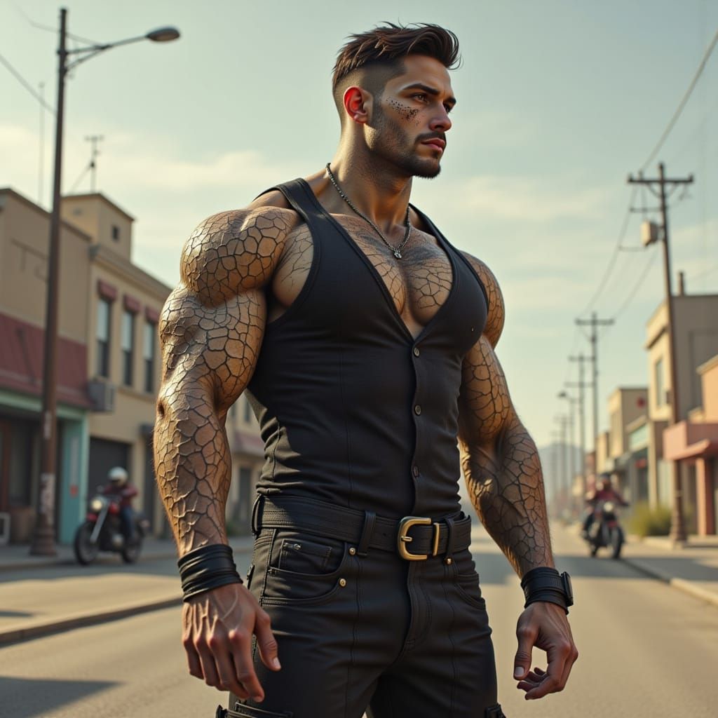 Muscular Golem Man Rides Motorcycle Through Reno