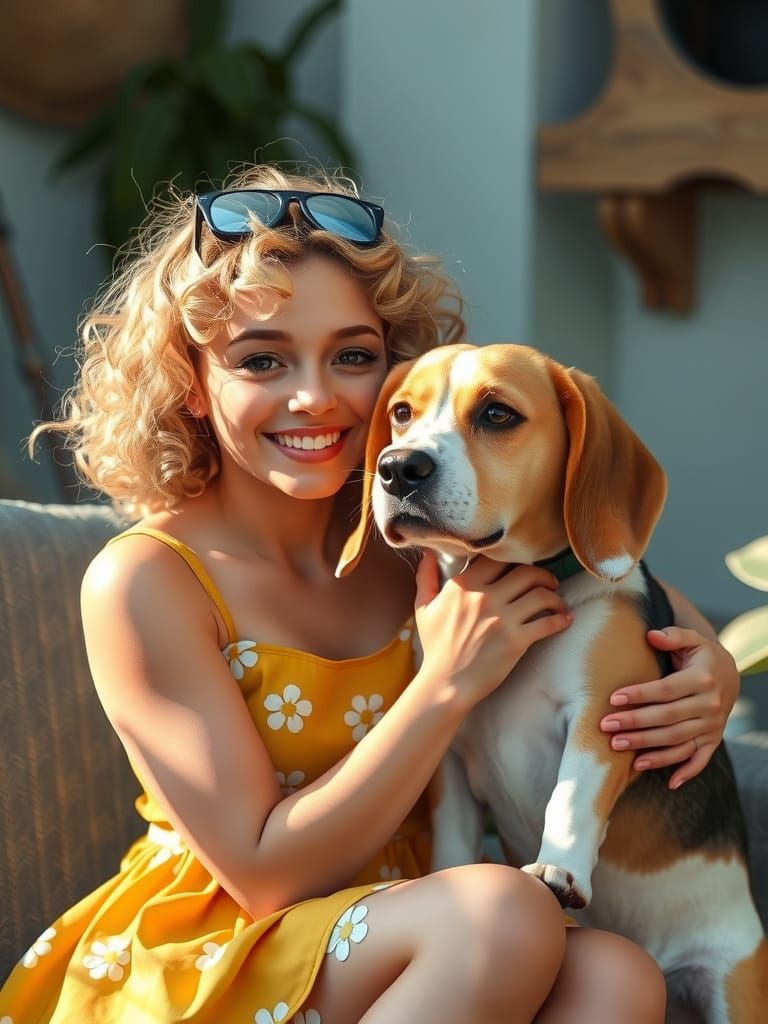 Warm Moment of Friendship between Woman and Beagle