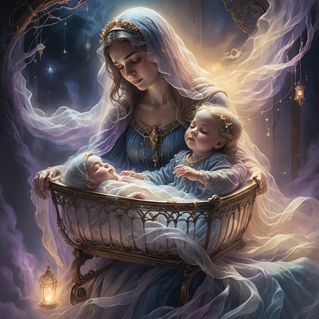 Ethereal Ghost Caressing Baby: Fantasy Concept Art